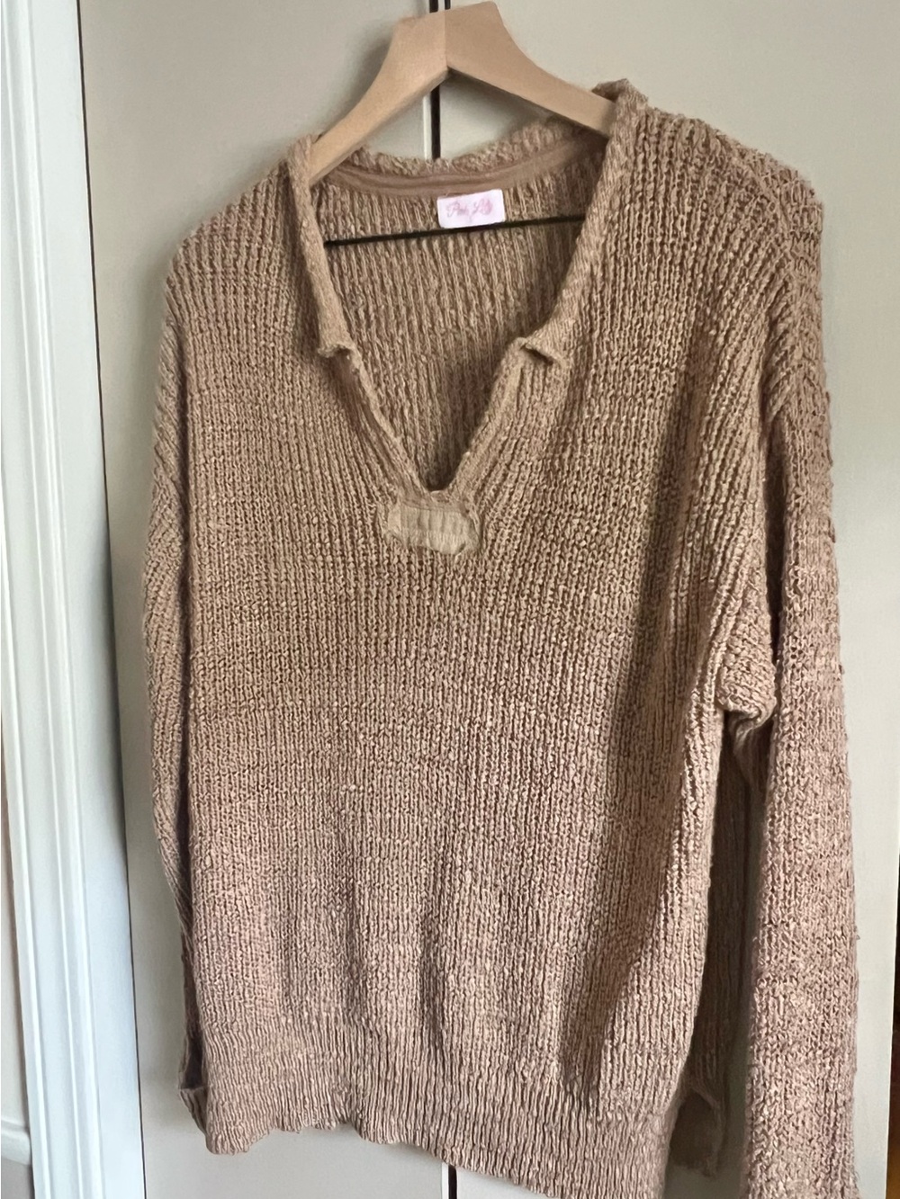 Pink Lily Tan V-Neck Knit Sweater